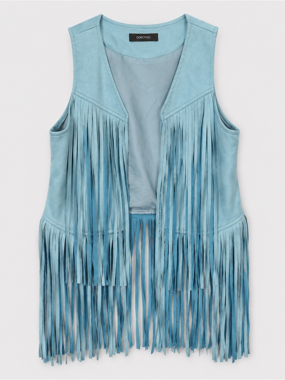 Dokotoo Blue Faux Suede Fringe Western Vest Small